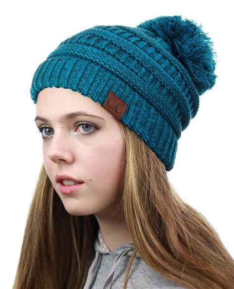 NYFASHION101 Unisex Multicolor Warm Cable Knit Slouch Pom Pom Beanie Cap - Blue/Teal - Walmart.com