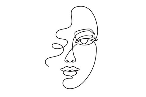 One line face. Minimalist continuous linear sketch woman fac