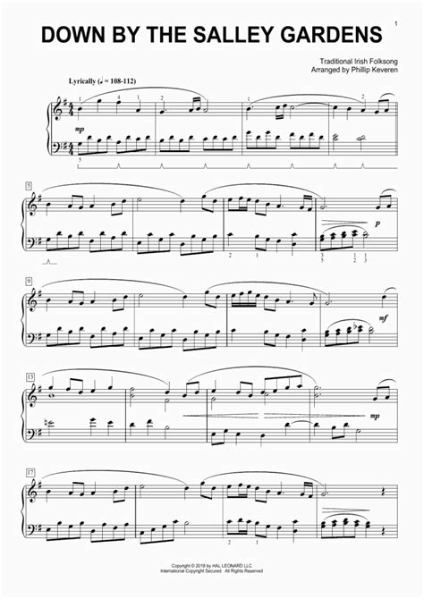 Down By The Salley Gardens Piano Sheet Music