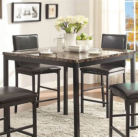 Contemporary 5 Piece Pub Style Dinette Set with Faux Marble Top and Metal Base – All Nations ...