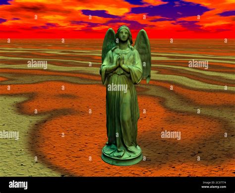praying angel in cemetery under red sky Stock Photo - Alamy