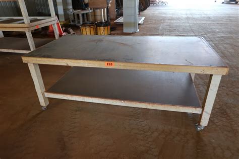 Large Wooden Work Table w/ Wheels - Oahu Auctions