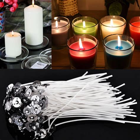 100PCS 10/15/20cm Candle Wicks Cotton Core Pre Waxed With Sustainers Candle Making-in Candle ...