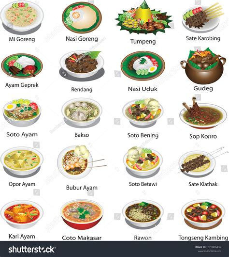 Vektor Stok Indonesian Cuisine Famous Dishes Delicious Cullinary (Tanpa Royalti) 1573806436 ...