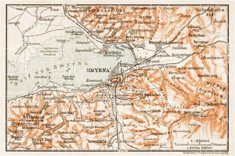 Old map of Smyrna (Izmir) vicinity in 1914. Buy vintage map replica ...