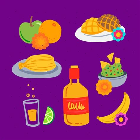 Free Vector | Hand drawn flat dia de muertos food collection