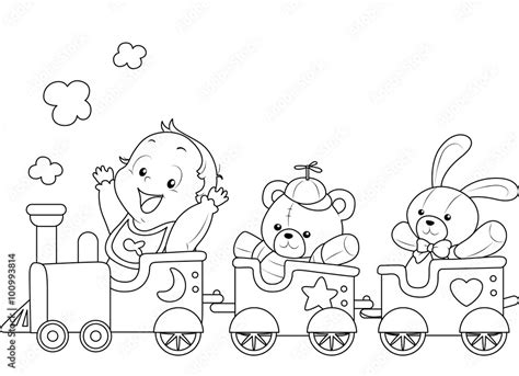 Coloring Page Baby Toy Train Stock Vector | Adobe Stock