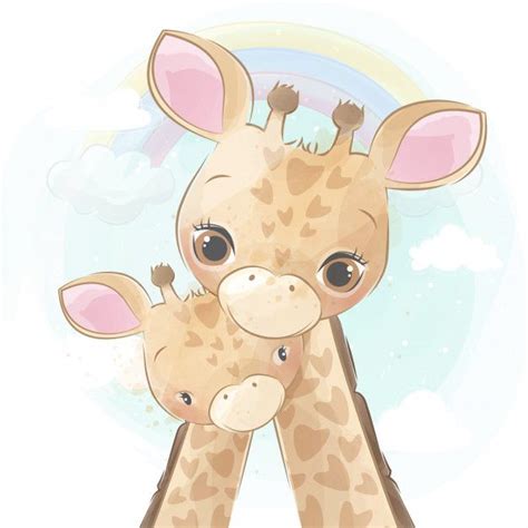 Premium Vector | Cute giraffe mother and baby | Baby animal drawings, Baby illustration, Cute ...