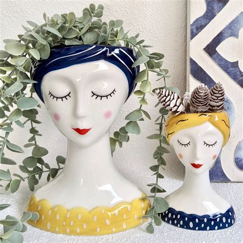 Blue Yellow Girl Face Head Ceramic Pot Planter Girl Planter - Etsy Australia | Ceramic pot, Girl ...