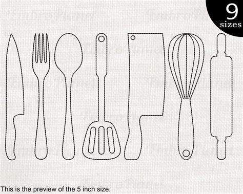 Outline Kitchen Utensils Designs for Embroidery Machine Instant Download Digital Embroidering ...