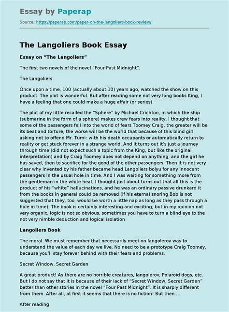 The Langoliers Book Free Essay Example