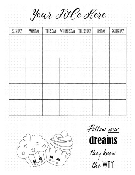Bullet Journal Calendar | Free customizable printable
