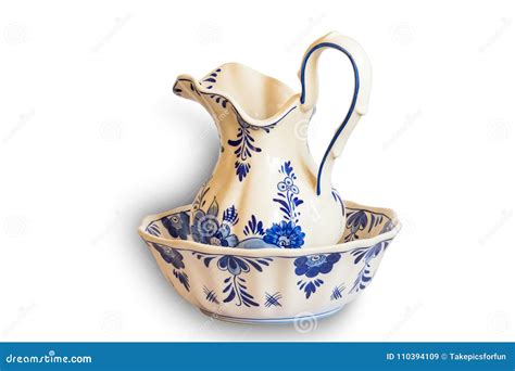 Ceramic Water Pitcher and Bowl Stock Image - Image of painting, pottery: 110394109