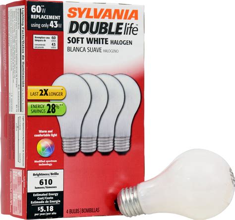 Sylvania Double Life Halogen Light Bulbs, 43W (60W Equivalent), Soft ...