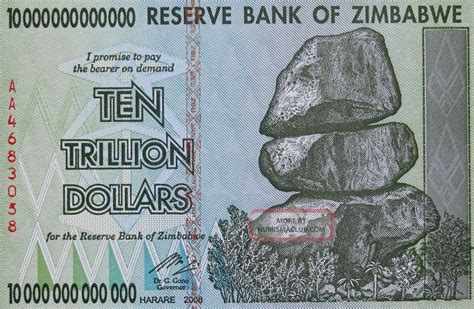 Zimbabwe 10 Trillion Dollar Bill 2008 High Inflation Banknote Uncirculated