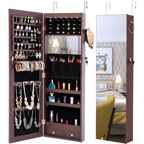 Wall-Mounted Jewelry Armoire, Rustic Jewelry Organizer w/Mirror Door ...