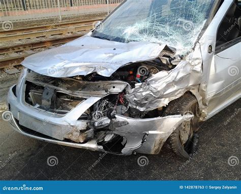 Consequences of a Car Accident. Injured Car. Stock Image - Image of deformation, metalwire ...