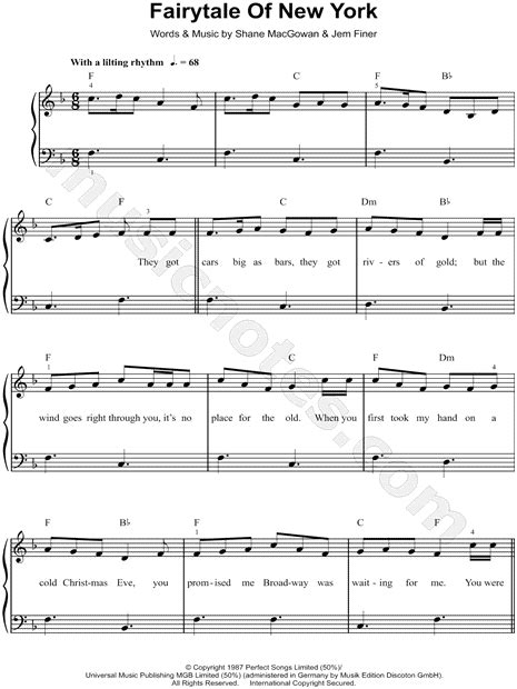 Print and download sheet music for Fairytale of New York by The Pogues ...