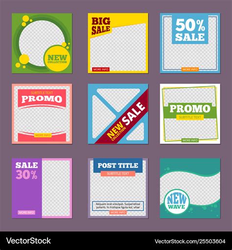 Post template editable promo banners with place Vector Image