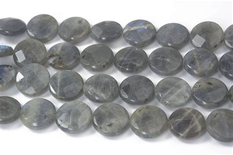 grey labradorite faceted coin beads - natural labradorite gemstone beads - gray loose stone ...