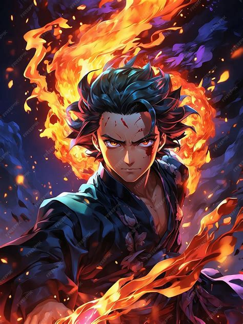 Premium Photo | A poster for the anime character with a fire in his hand