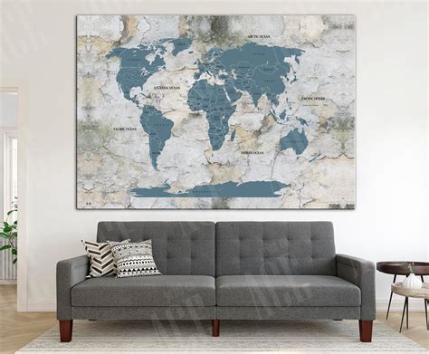 World Map Canvas Vintage World Map Decor Vintage Map Print - Etsy