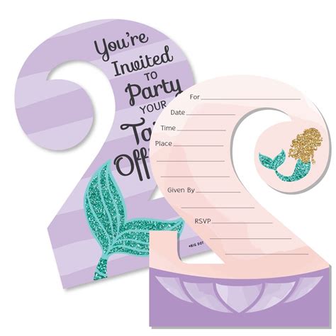 2nd Birthday Let's Be Mermaids - Shaped Fill-In Invitations - Second Birthday Party Invitation ...