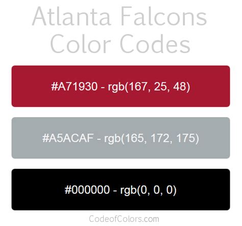 Atlanta Falcons Colors - Hex and RGB Color Codes