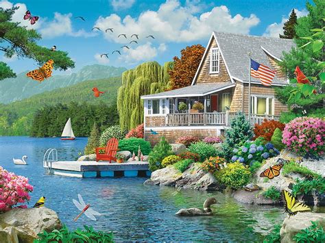 Lake House, birds, nature, house, lake, HD wallpaper | Peakpx