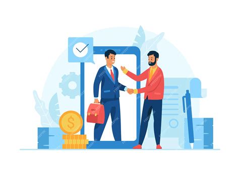 Premium Vector | Onlin ebusiness partnership. two male cartoon characters businessmen shaking ...