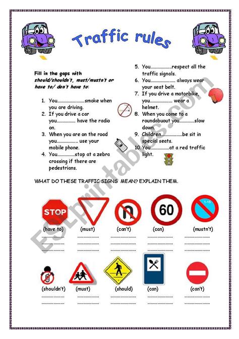 Traffic Rules Worksheets For Kids