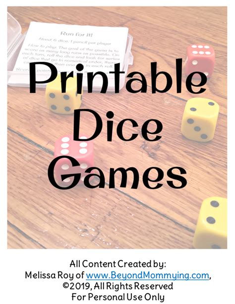 Free Dice Game Printable - Beyond Mommying