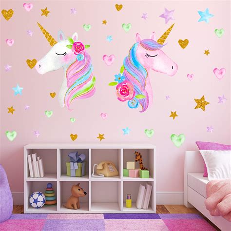 2 Sheets Large Size Unicorn Wall Decor,Removable Unicorn Wall Decals ...