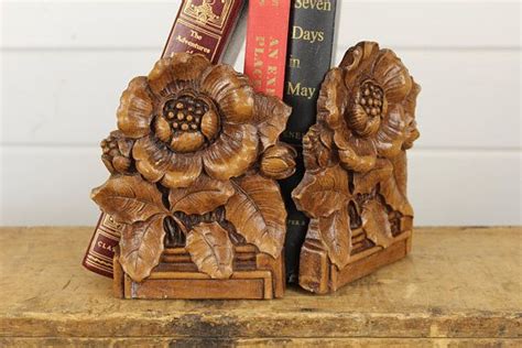 Pair Vintage Brown Floral Flower Bookends Set of Two 2 Carved | Etsy ...