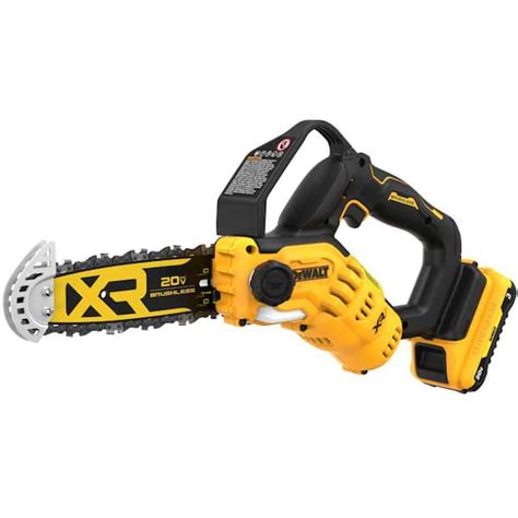 DEWALT 8 in. 20-Volt Lithium-Ion Pruning Electric Battery Chainsaw Kit with 3Ah Battery and ...