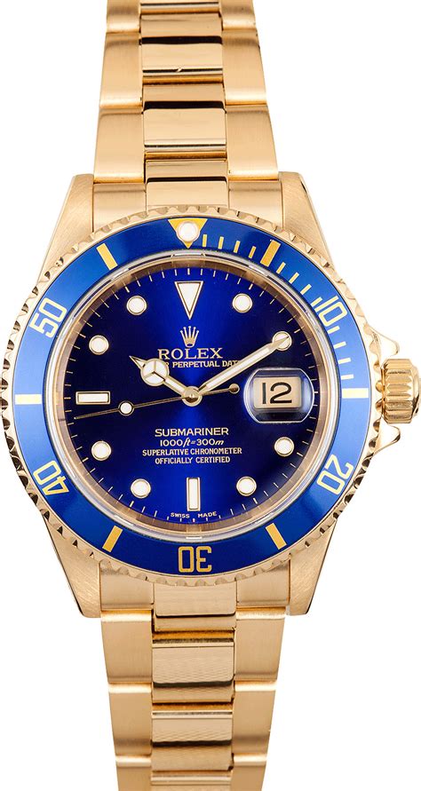 18K Yellow Gold Rolex Submariner - Save on Authentic Rolex at Bobs