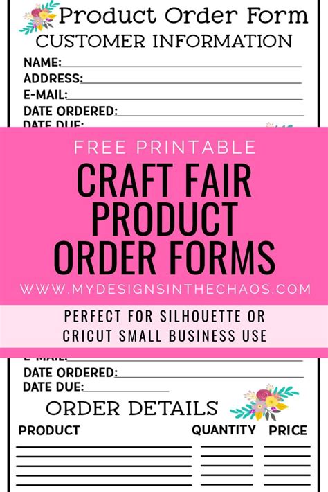 Printable Craft Fair Product Order Form - My Designs In the Chaos | Free printable crafts, Craft ...