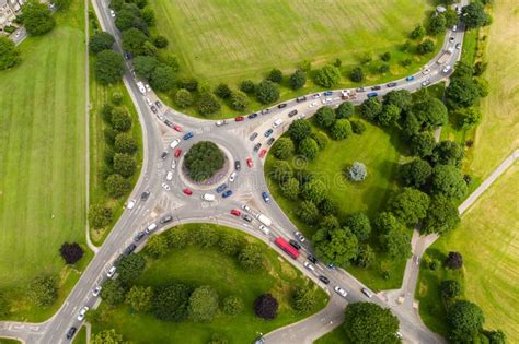 Aerial View of Busy Road Roundabout at Peak Time Rush Hour Stock Photo ...