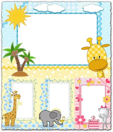 Cartoon frames with baby animals vectors