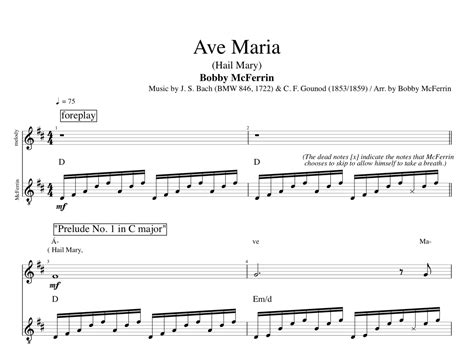 "Ave Maria" by Bobby McFerrin || Vocal Sheet Music/Score + Chords + Lyrics — Play Like The ...