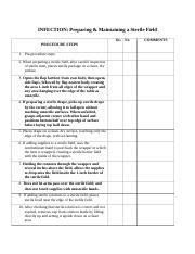 Sterile Field Checklist 1 .docx - INFECTION: Preparing & Maintaining a Sterile Field PROCEDURE ...