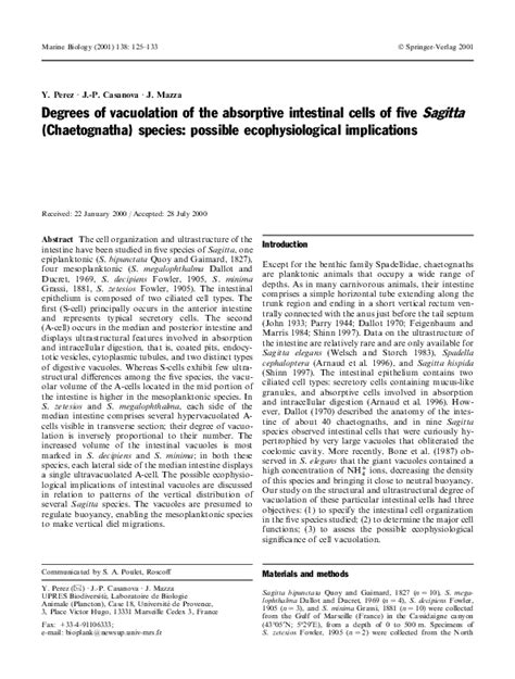 (PDF) Degrees of vacuolation of the absorptive intestinal cells of five Sagitta (Chaetognatha ...