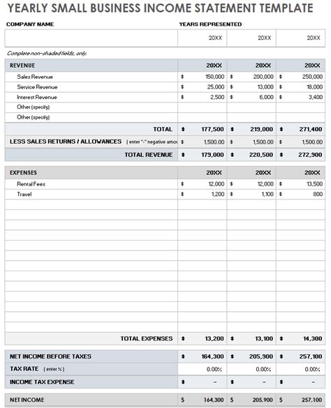 Income Statement Excel Template