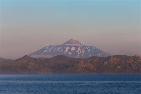 View on a Kunashir Island with Volcano Tyatya from the Sea Stock Image - Image of island ...