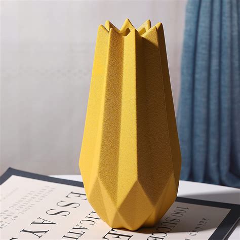 geometric yellow ceramic vase with bumpy texture origami-inspired decor for sale online bright ...