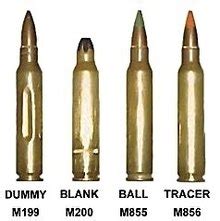 Différentes cartouches de 5,56 mm OTAN.