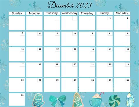 December 2023 Calendar, Winter 2023, Christmas Snowflakes Xmas Mittens ...