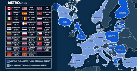 Map shows which Nato countries fail to reach 2% minimum spending budget ...