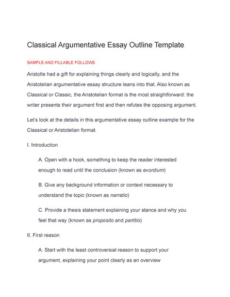 Classical Argumentative Essay Outline Template - Studocu