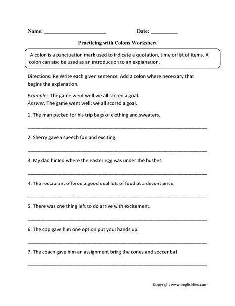 Colons And Semicolons Worksheet